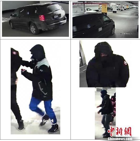 警方公布的现场监控视频显示的嫌犯及作案所用车辆画面。 余瑞冬 摄