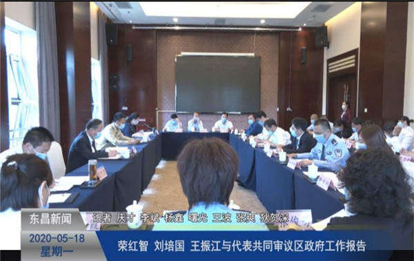 荣红智、刘培国、王振江与代表共同审议区政府工作报告