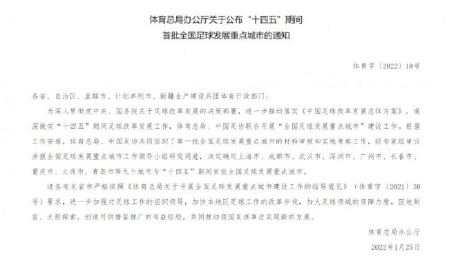 “十四五”期间首批全国足球发展重点城市公布