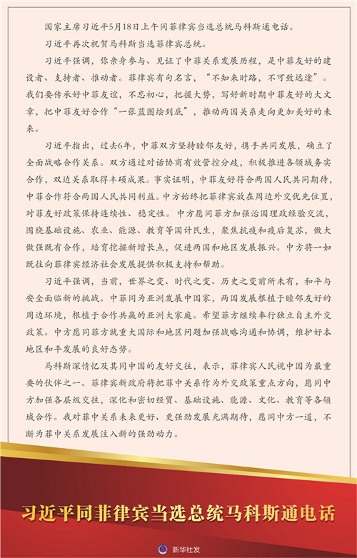 习近平同菲律宾当选总统马科斯通电话