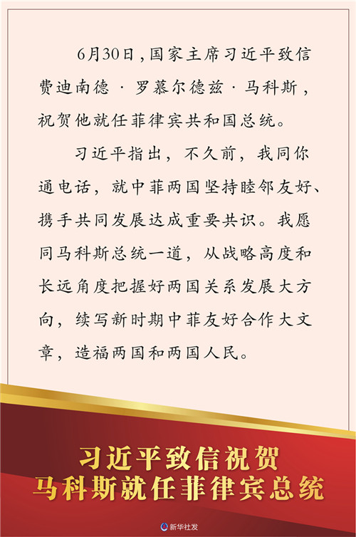 习近平致信祝贺马科斯就任菲律宾总统