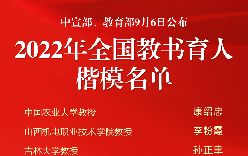 2022年全国教书育人楷模名单公布