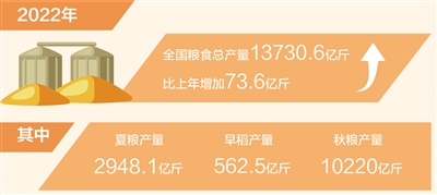 2022年全国粮食产量稳中有增 连续8年稳定在1.3万亿斤以上