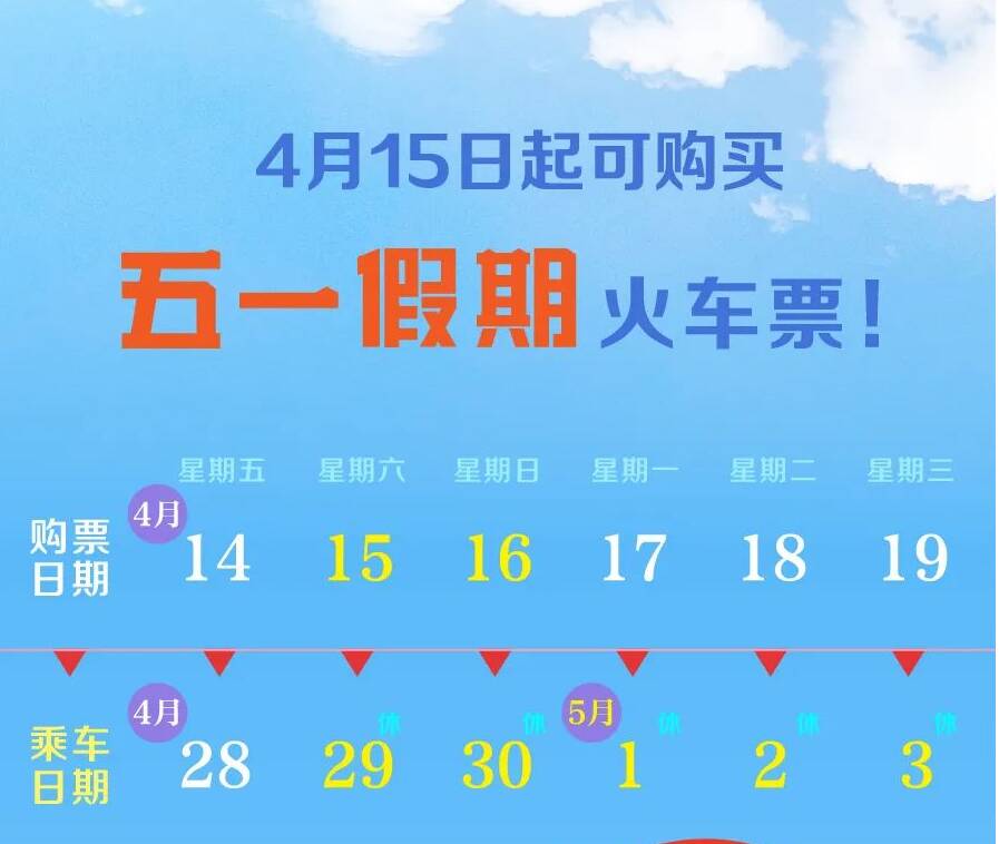 五一假期火车票4月15日开售！