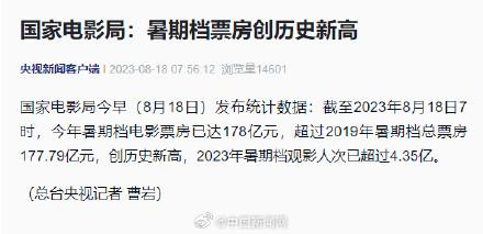 国家电影局：暑期档票房创历史新高