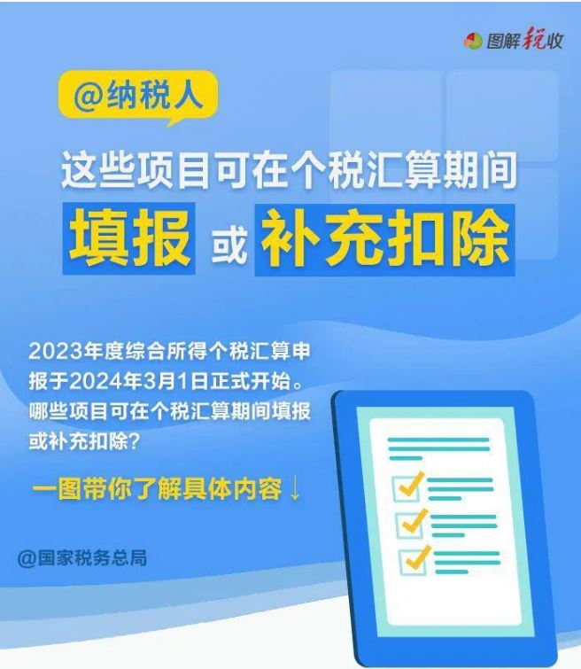 @纳税人：这些项目可在个税汇算期间填报或补充扣除