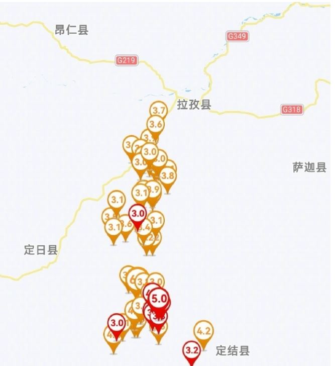 西藏定日6.8级地震已监测到余震3614次，最大余震5.0级