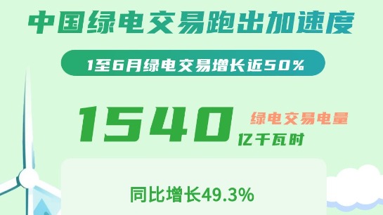 中国绿电交易跑出加速度！1至6月绿电交易增长近50%